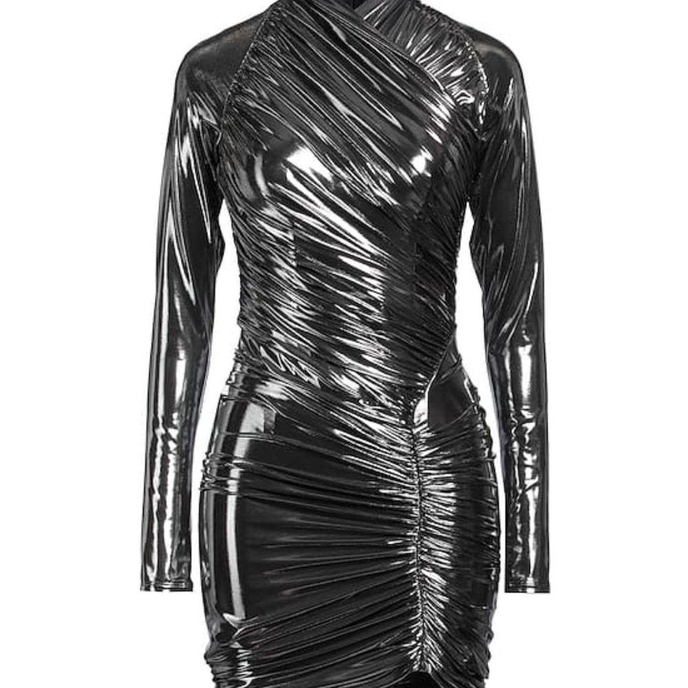 Salvatore Ferragamo Metallic Ruched Mini Dress